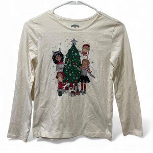 Girls Ivory Long-Sleeve Christmas Graphic Tee With Festive Holiday Tree